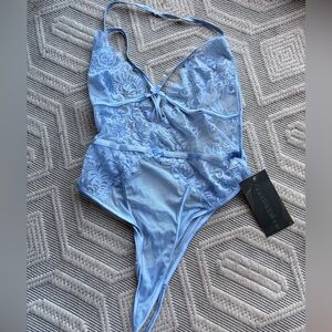 NWT Roma Confidential Lace Halter Bodysuit – Light Blue – Size S/M